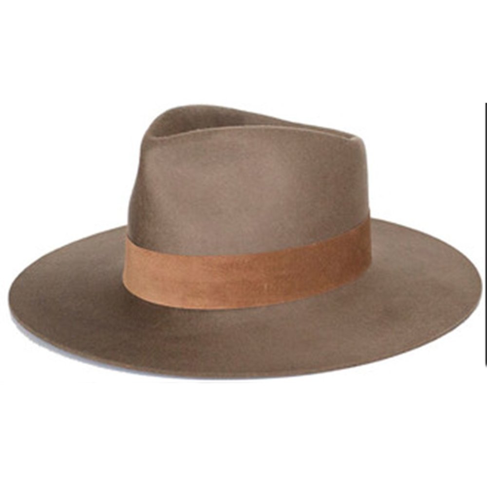 NWT JANESSA LEONE Alara Fedora Stiffened Wool Dark Sand Hat Med Best Seller
